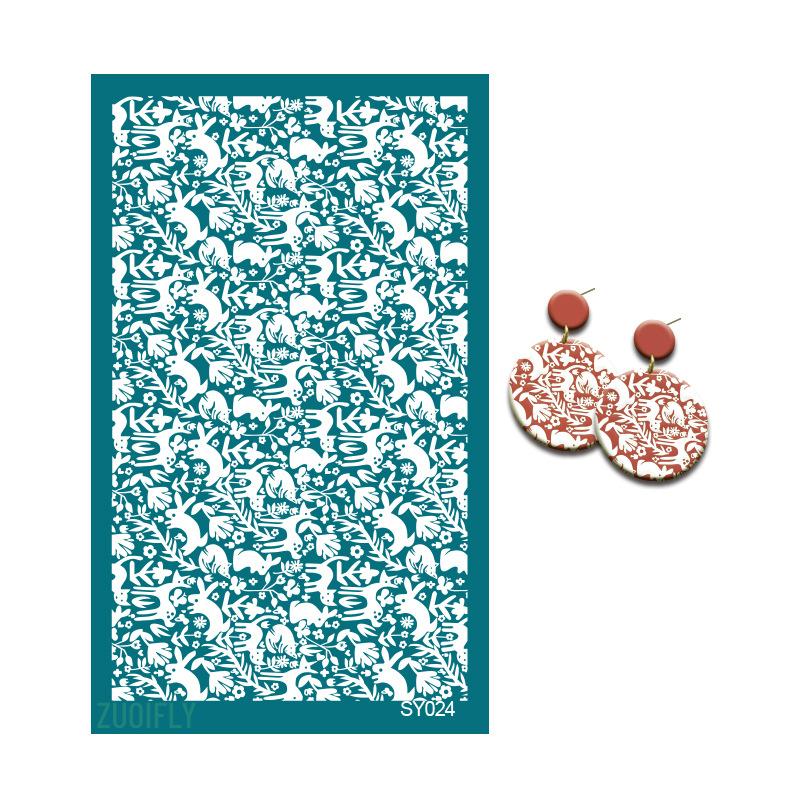 Silk Screen Stencil for Polymer Clay Earring Reusable Leaf Animal Silkscreen Print Mesh Stencils Crafts Printing Home Decoration