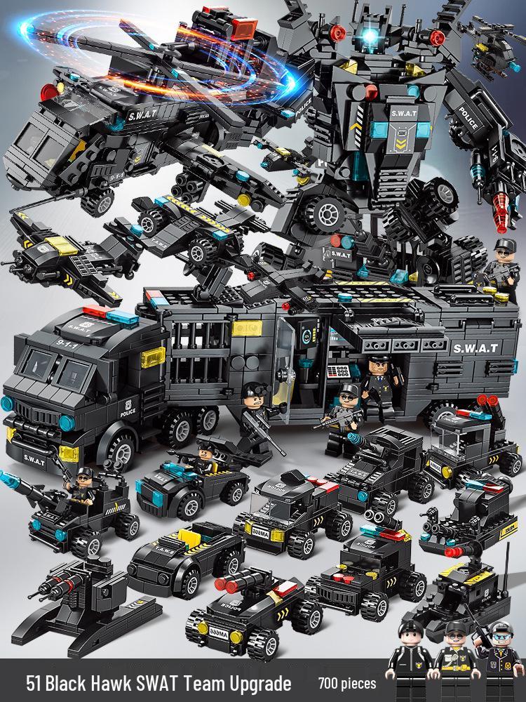 Compatible LEGO Military Battleship, Tank, and SWAT Armored Car Building Blocks - Children's Educational Toy Gift