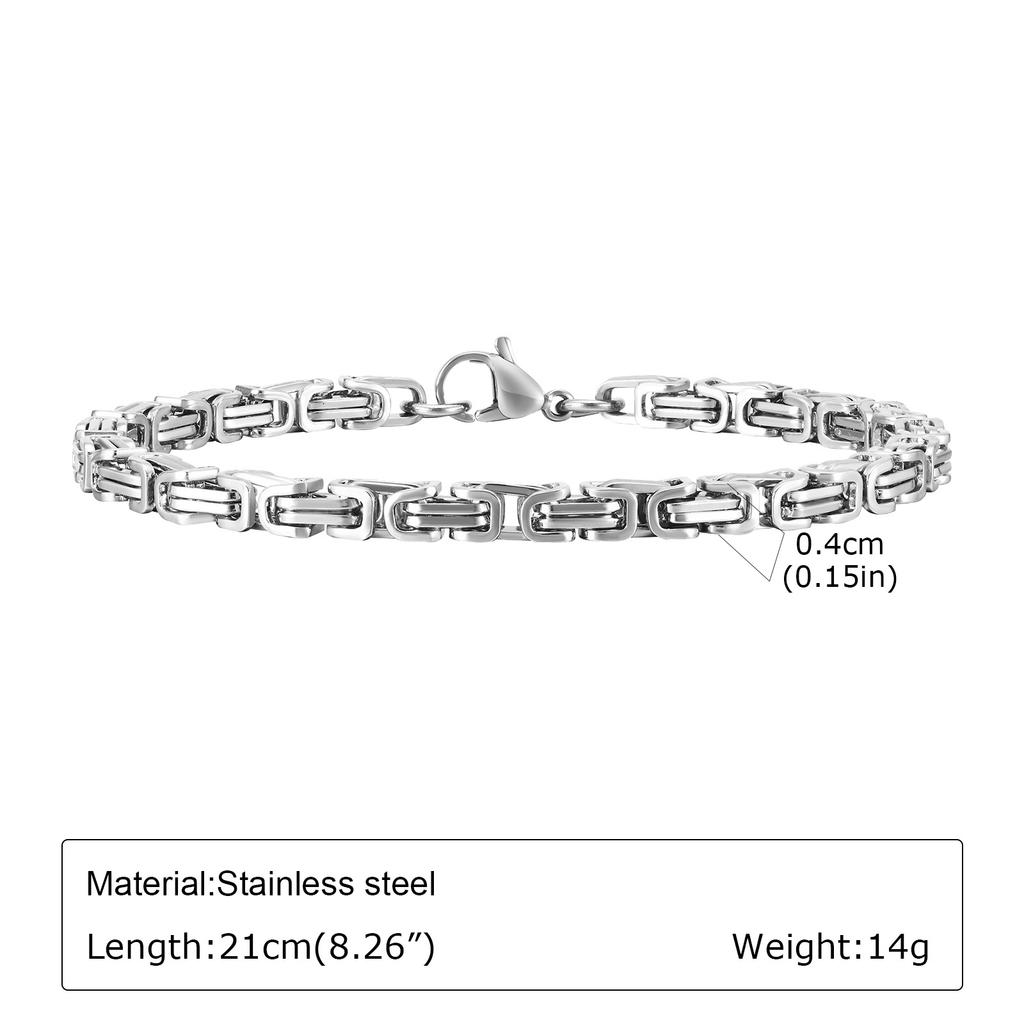 Punk Silver Color Men's Chain Bracelets,Hiphop Stainless Steel Braided Link Wristband,Classic Metal Jewelry Gift for Him Dad