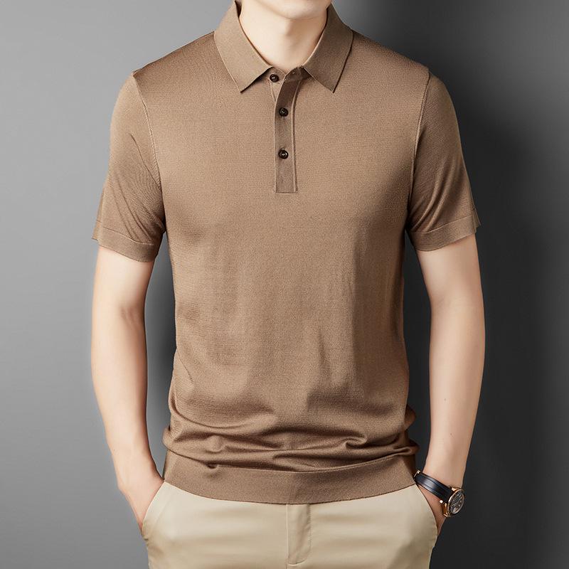 Men's Yilite Solid Color Ice Silk Polo Shirt - Short Sleeve, Cool and Comfortable for Business Wear