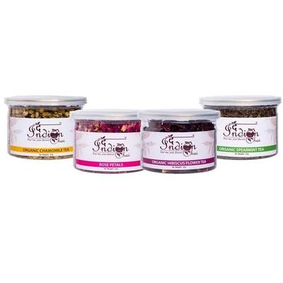 The Indian Chai - Combo, Chamomile Tea, Rose Petals, Hibiscus Tea and Spearmint Tea, for Sleep, Stress,Herbal Tea, 25g Each, (4 X 25g)