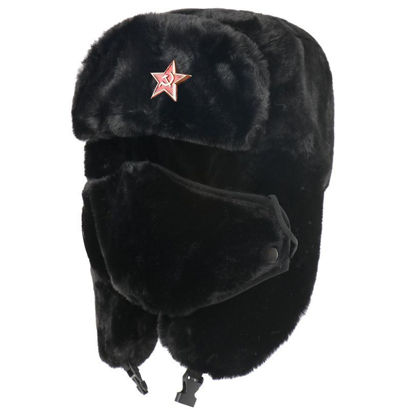 Russian Soviet Military Cap Trapper Hat Ushanka Russian Fur Hat Thick Warm Plush Earflap for Skiing Hunting