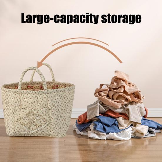 Boho Fabric Laundry Basket Floral Print Quilted Storage Basket Portable Folding Basket Bag with Handles for Home Clothes And Sundries