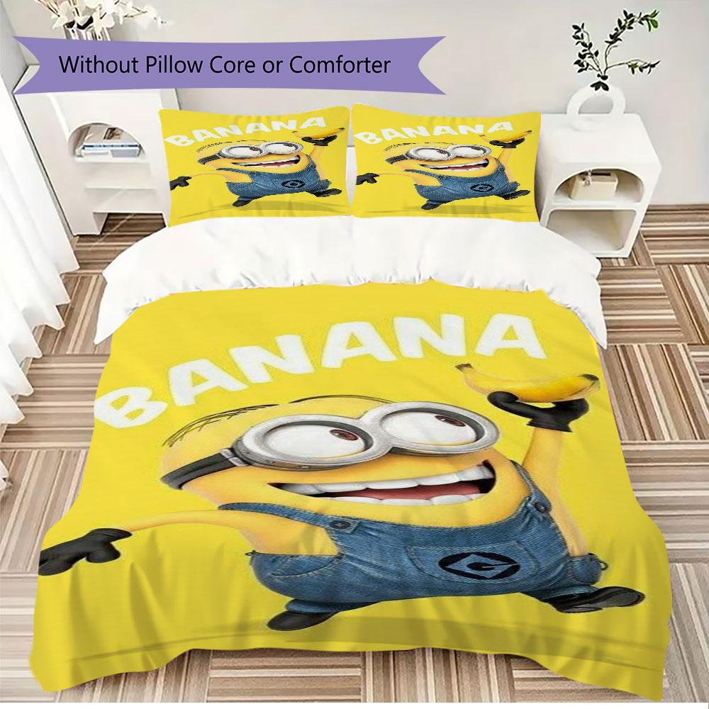 Classic Minions Printed Bedding Set 3PCS Cartoon Character Duvet Cover Pillowcase For Children Teens Room Home Decor