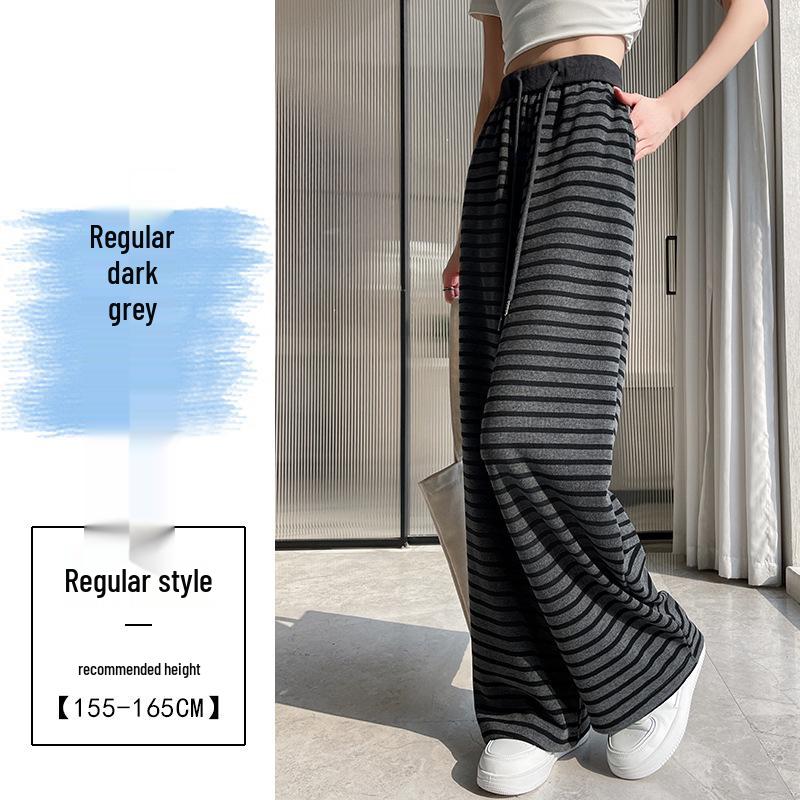 

Модные корейские вязаные брюки 2025 года в полоску с цветными блоками и широкими штанинами - В рубчик, мягкие, стройнящие и универсальные со шнурком. S (Recommended for 80-95 lbs)