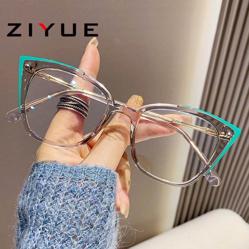 Women's Cat-Eye Prescription Glasses with Spring Hinge, Anti-Blue Light Slimming Design for Larger Faces.