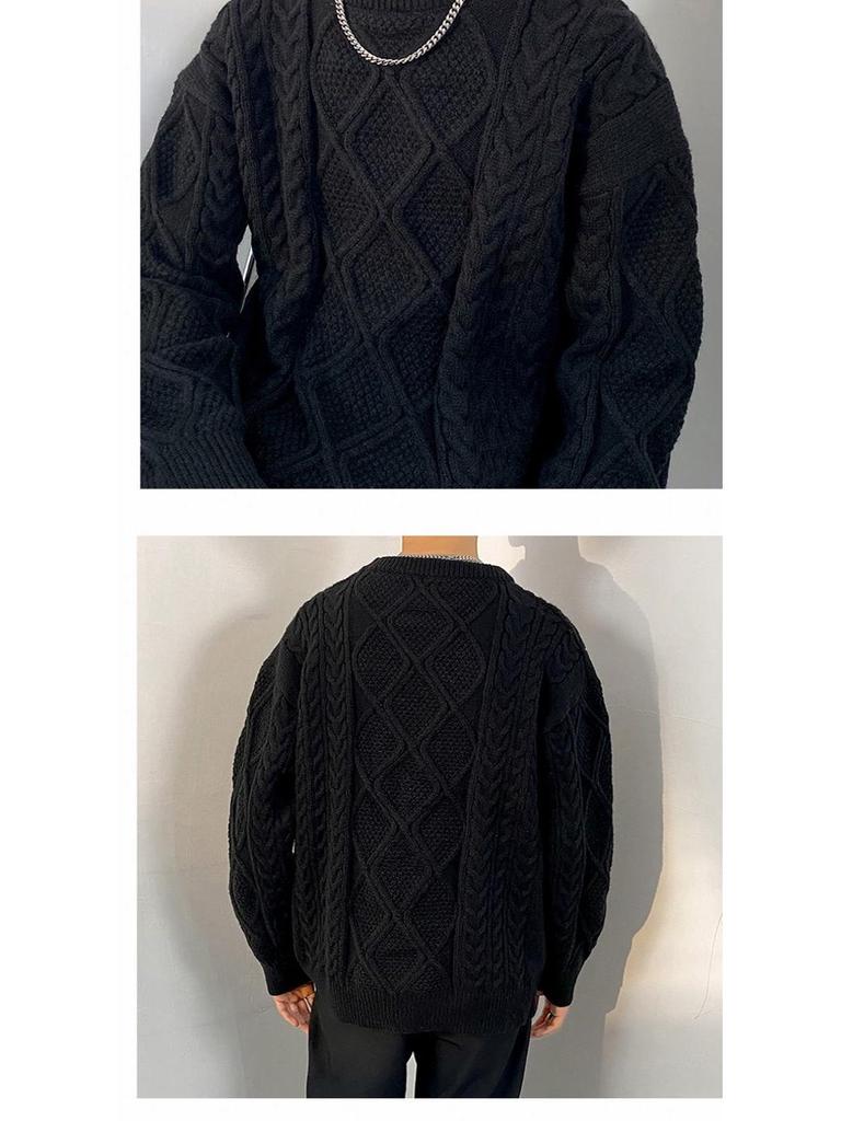 Men's Casual Loose Fit Cable Knit Sweater - Black Autumn/Winter