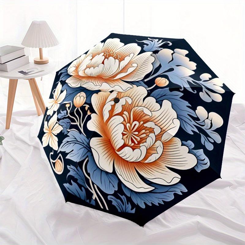 1pc Floral Design Automatic Folding Umbrella, 8-Rib Sturdy Canopy, Portable Travel Umbrella for Outdoor Use,132