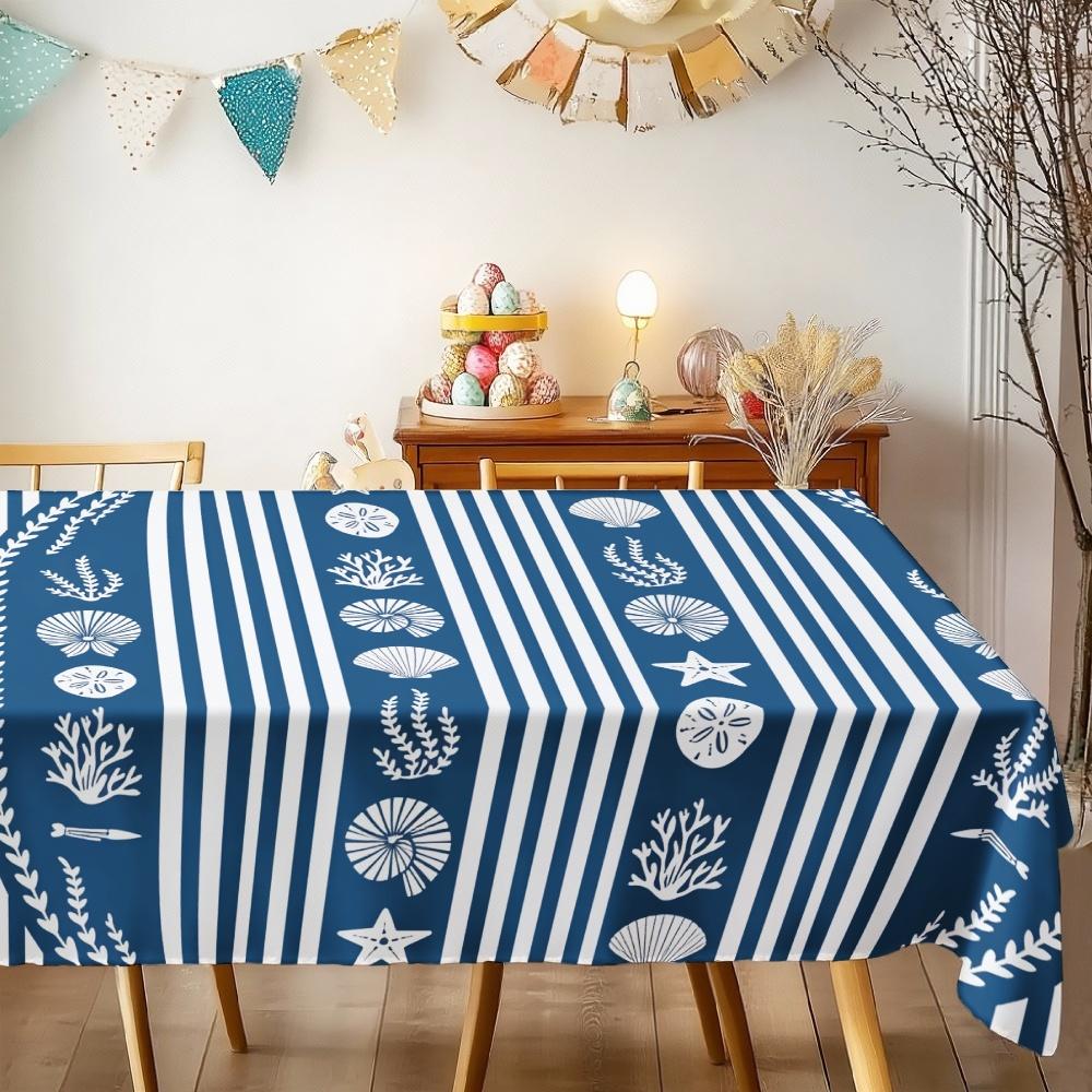 Blue White Ocean Topic Rectangle Table Cloth for Table Decor Kitchen Dining Waterproof Reusable Tablecloth for Table Dining Room