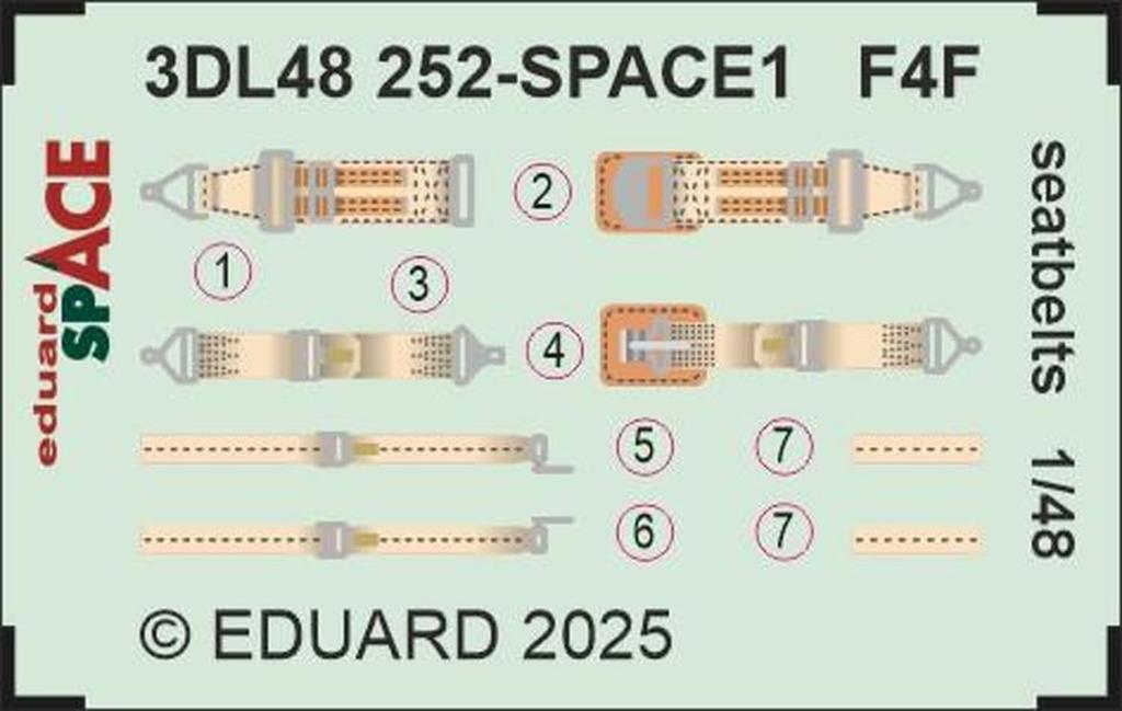 Eduard 1/48 Space F4F Wildcat Seatbelt 3D Decal (for Eduard) Plastic Model Decal EDU3DL48252 (Airplane)