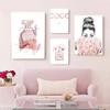 Nordic Pink Fashion Wall Posters Perfume Bottle Canvas Painting Lips Wall Art Modern Flower Print Pictures Girl Bedroom Decor