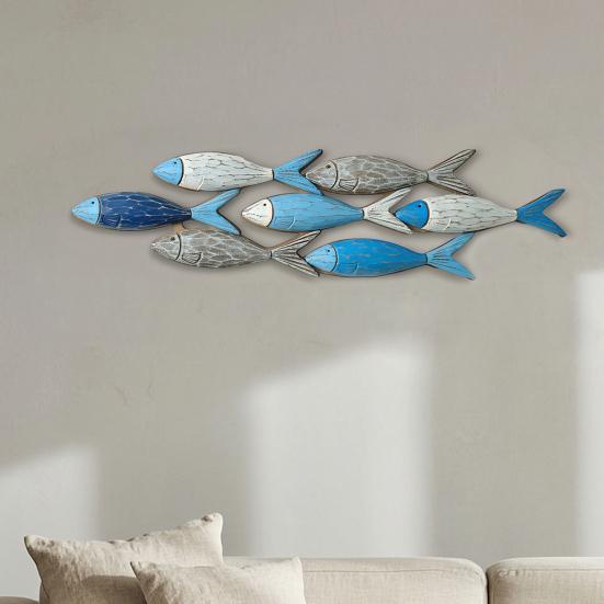 Arte da Parete Pesce in Legno Nautico da Spiaggia, Scultura da Parete Pesci in Banco Oceanici Costieri per Casa al Lago, Casa, Soggiorno, Bagno