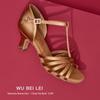 Wubai Ballet T-Strap Satin Latin Dance Shoes for Women - Medium Heel, Soft Sole, Genuine Leather Ballroom Cha