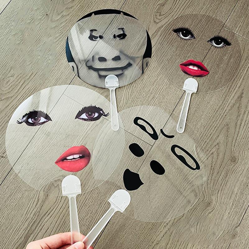 New Funny Expression Parody Abstract Fan Creative Transparent Round Hand Fan Travel Photo Fan Props For Party Favors Novel Gift