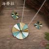 New Color Painting Oil Round Geometric Stud Earrings Pendant Set, Women's High-end Geometric Round Necklace.