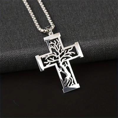 Mirdzošas rotaslietas: Radošs Hollow Hope Tree Cross titāna tērauda kulons Retro Trend dobs nerūsējošā tērauda modes simts