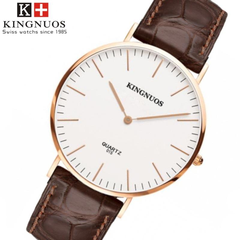 

KINGNUOS Модные мужские кварцевые часы с кожаным ремнем