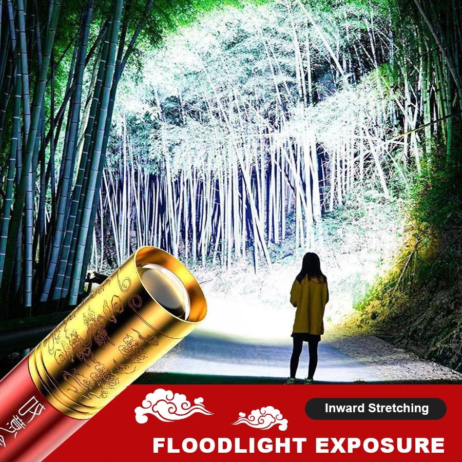 Portable LED Flashlight Monkey King Carving dragon golden Cudgel Stick Torch Flashlight Outdoor Emergency Light Create design