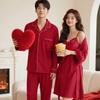 Red Zodiac Year Silk Wedding Pajamas & Robe Set for Bride and Groom