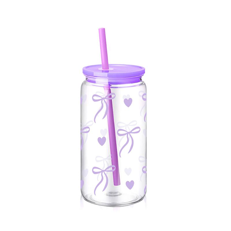 16oz Růžový pohár z plastu s mašlí Průhledný hrnek na mléko a kávu se slámkou Cestovní venkovní hrnek na pití vody Kuchyňské sklenice na vodu