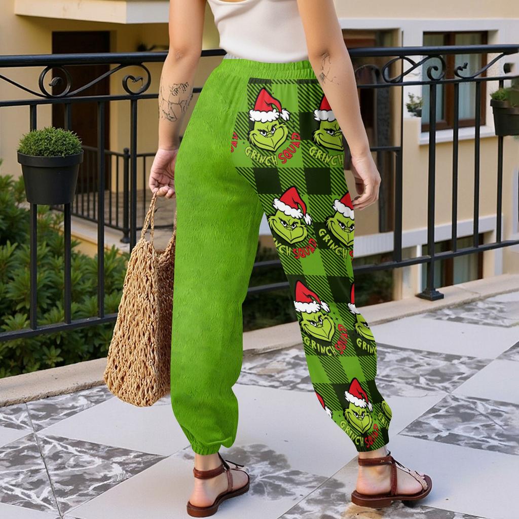 Women's Casual Fashion Christmas Print Sweatpants With Drawstring Waistband And Cuffed Legs