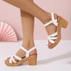 Round Head Thick Heel One-word Buckle Sandals Summer New Simple Strap High Heel Fashion Sandals