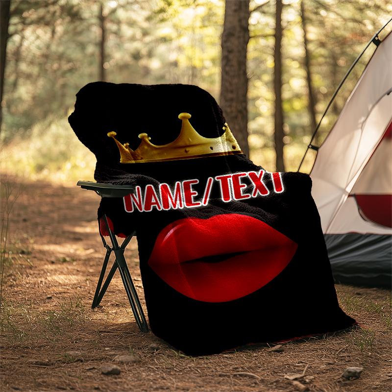 1PC Custom Name Royal Lip Crown outdooor Flannel blankets Throw Blanket All-Season Throw Gift Bedspread for Couch, Bed, Camping Holiday Birthda
