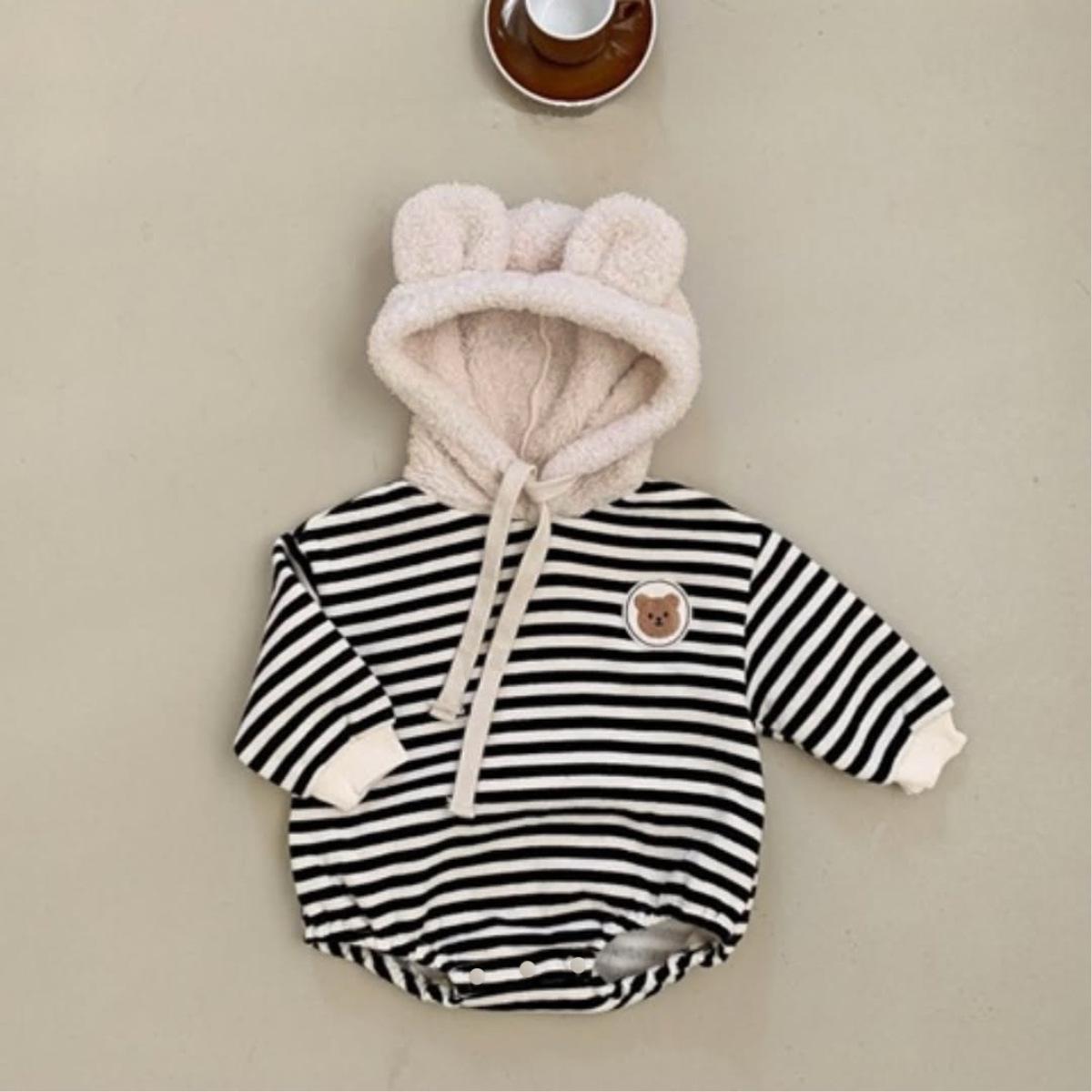

Striped Plush Hooded Romper with Bear Ears for Babies 80 cm