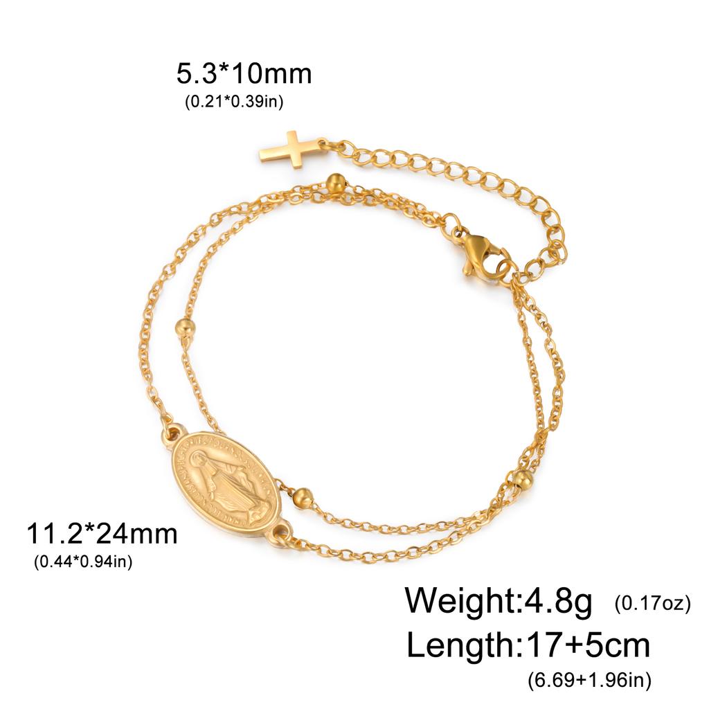 Virgin Mary Pendant Bracelet for Women Stainless Steel Cross Bracelet Catholic Christian Faith Bracelet Religious Gift for Girls