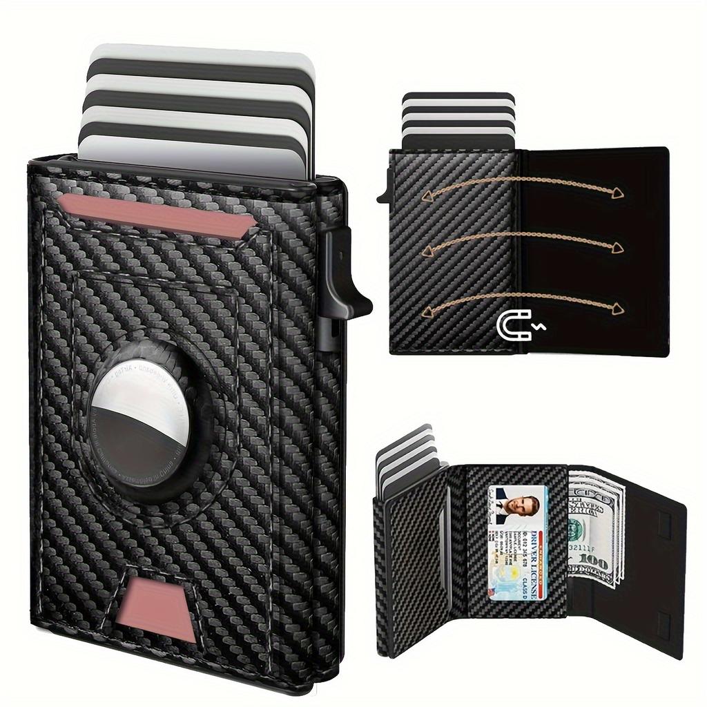 Portafoglio Pop-Up da Uomo con Tracker : Pelle PU, Blocco RFID Minimalista Fibra di Carbonio - Grande Capacità di Carte Finestra ID | Scomparto Banconote Mag