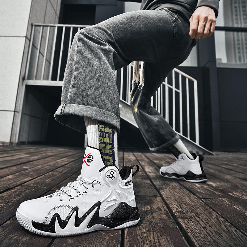 Plus Size Autumn and Winter Leather Basketball Shoes New Flame Sneaker Combat Basketball Shoes