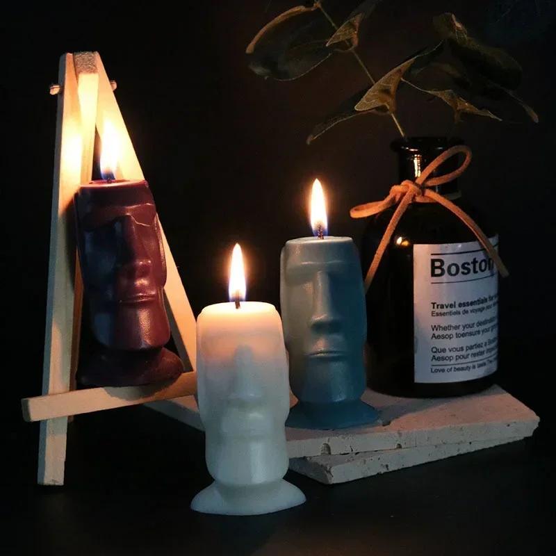 DIY Kerzenform Abstraktes Gesicht 3D Irreguläre Silikonform Elastisch Handgefertigtes Kerzenwerkzeug mit Docht Seifenform