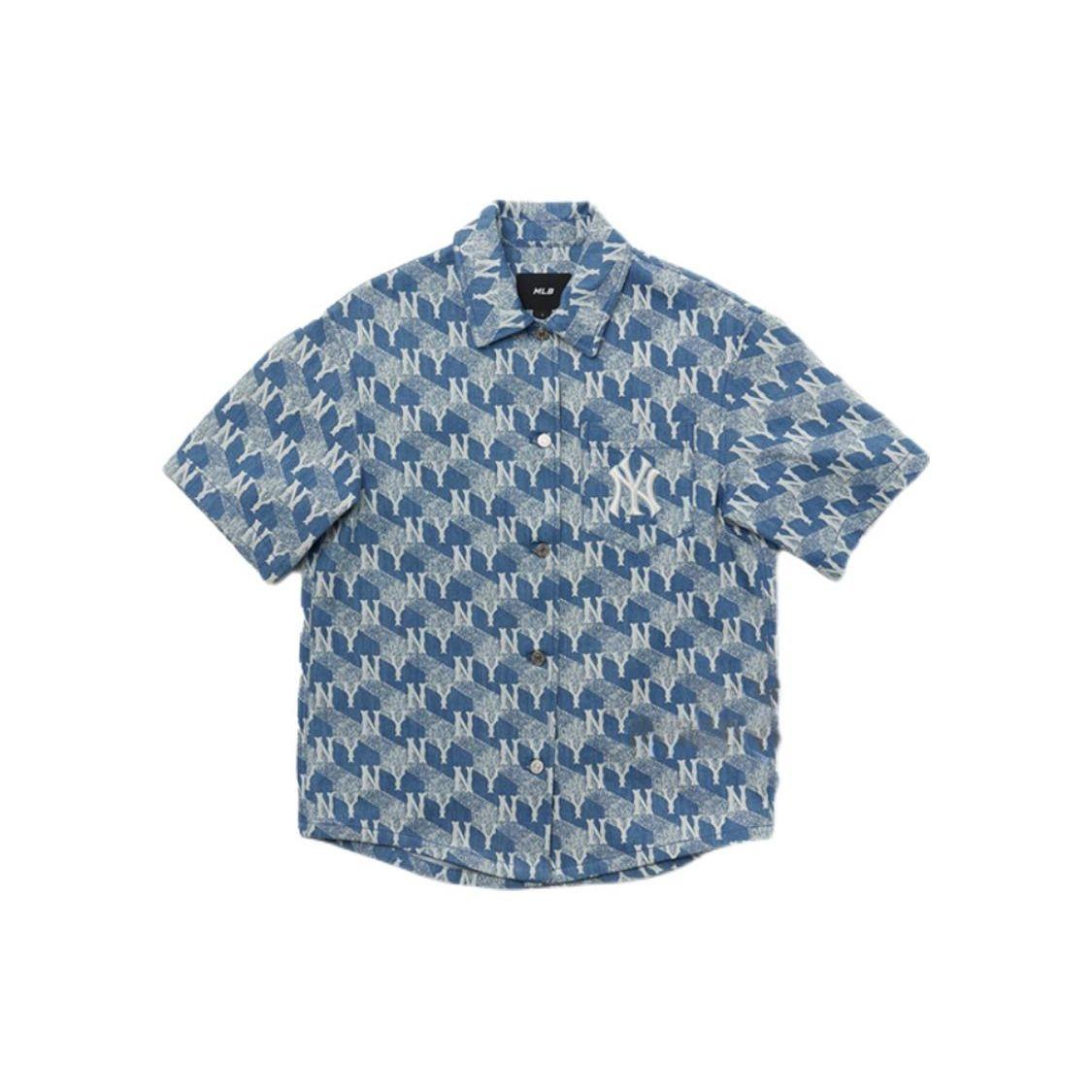 MLB New York Yankees Camouflage Logo Lässiges Lockeres Jeanshemd Unisex Hemden Hellblau 3FDRM0633-50SBL S gray