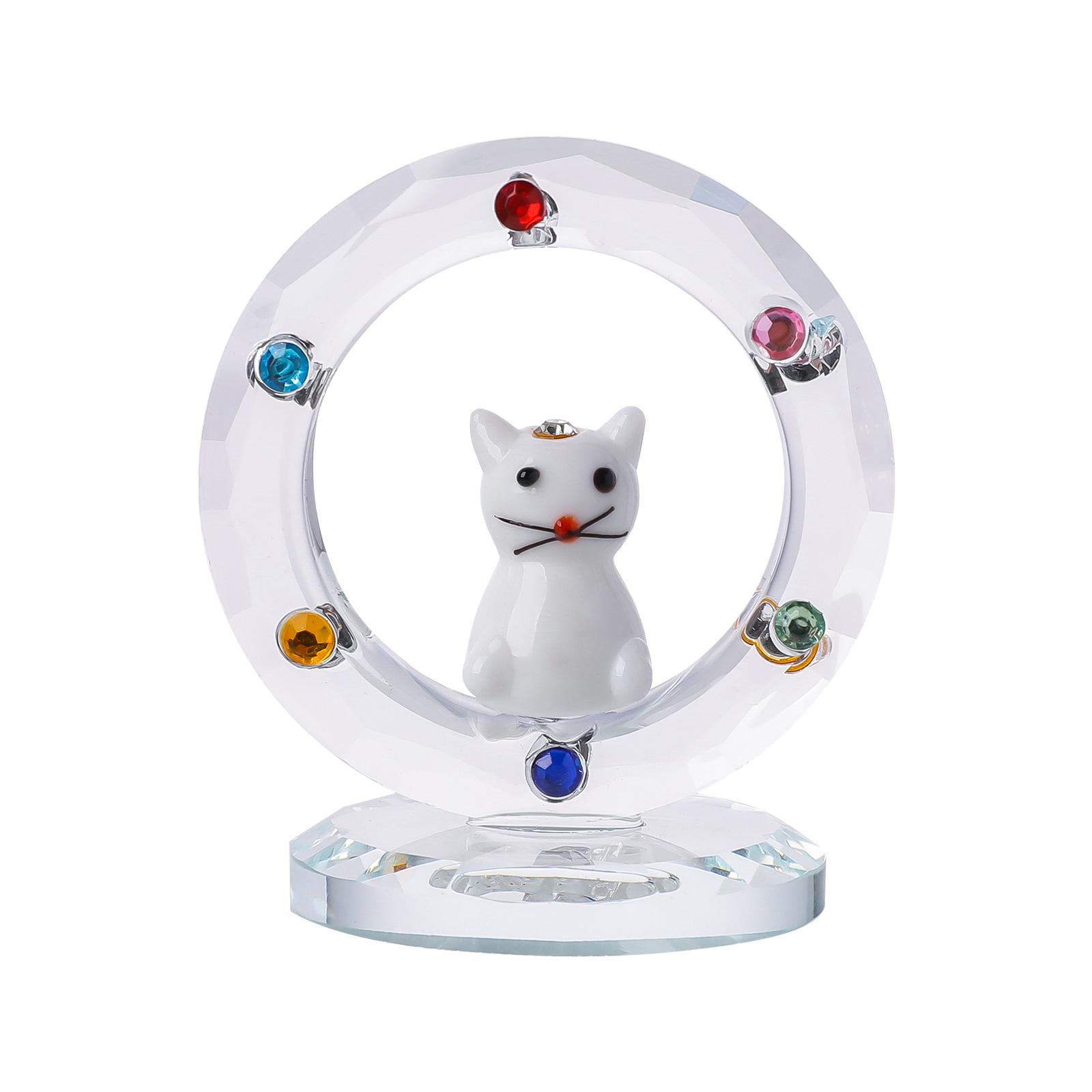Crystal Glass Animal Figurines with Circle Indoor Glass Desk Figurines (as the picture,50x56mm)