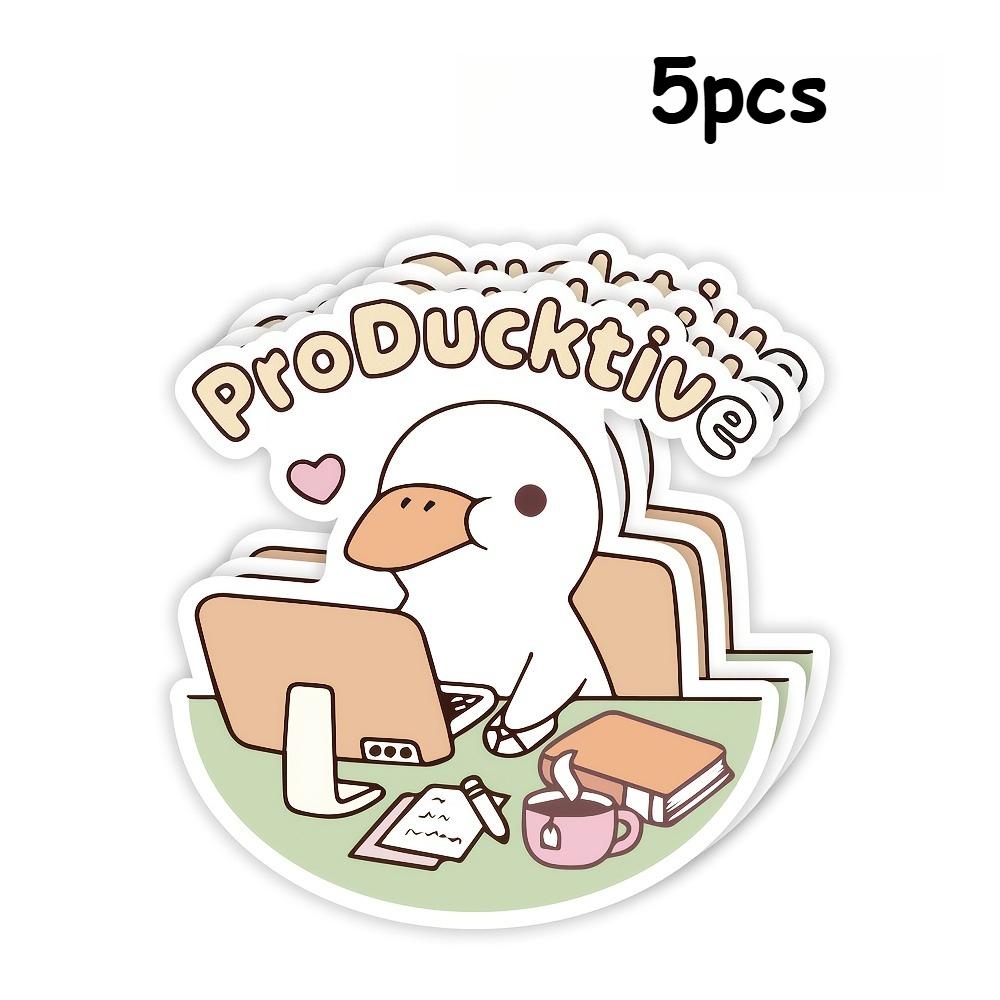 

5PCS ProDucktive Cute Duck Vinyl Sticker - Humorous Be Productive Design with Duck in Office Scene - For Laptops Cars Bottles
