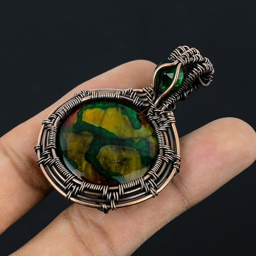 Multi Fire Labradorite Pendant Gemstone Jewelry, 999 Copper Wire Wrapped Pendant, Gift For Women Handmade Pendant