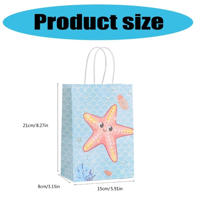12pcs Mermaids Print Paper Gift Packaging Bag Ocean Themed Party Favors Bags with Handle Holiday Celebration Supplies
