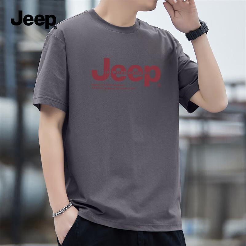 JEEP Men s Pure Cotton Loose-Fit Round Neck T-Shirt S