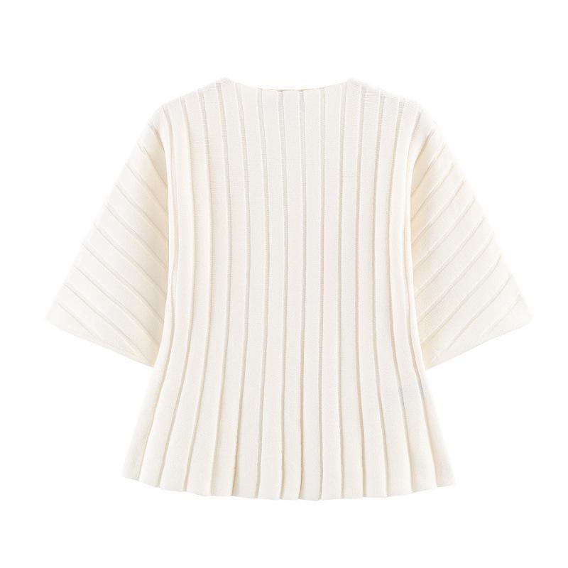 

Spring 2026: European-American Style Puff Sleeve Knit Top Large білий