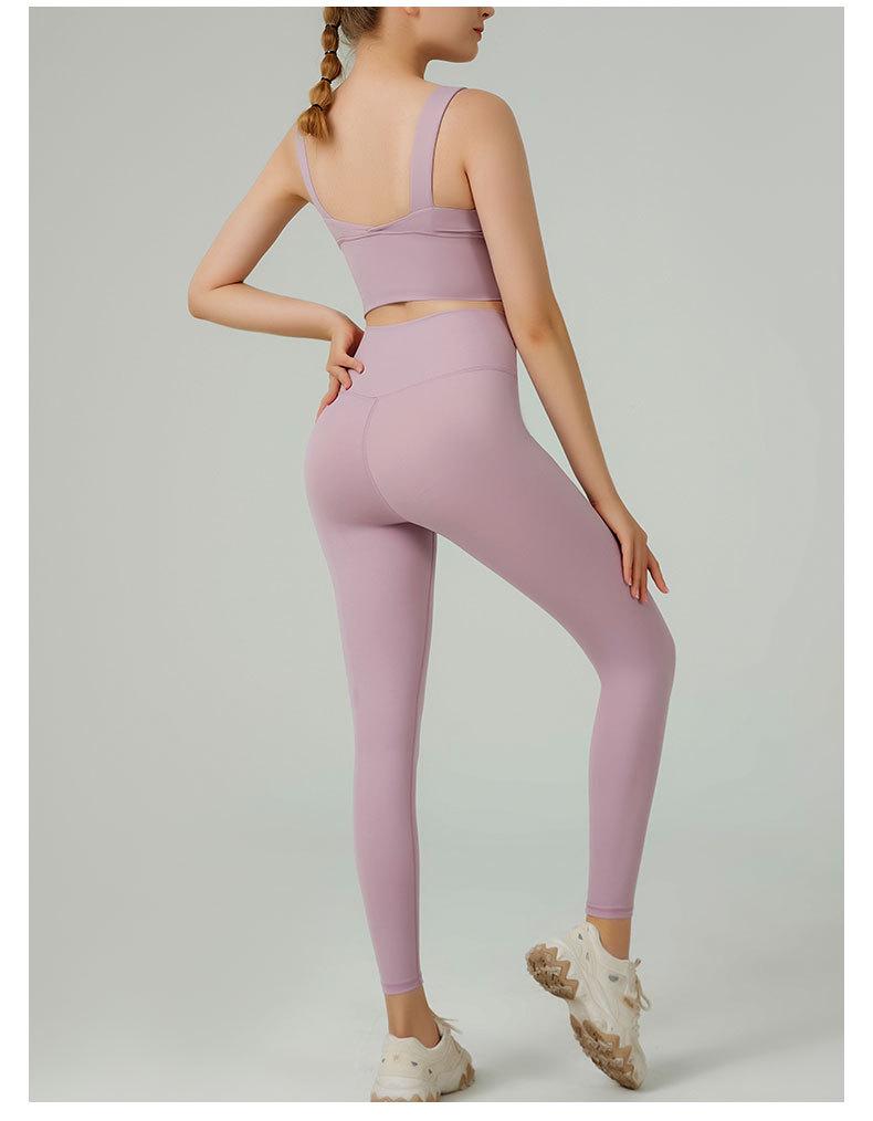 Yoga-Set mit hoher Taille für Damen: Europäischer/Amerikanischer Stil, Nacktes Gefühl, Sexy Rücken Sportweste, Hüfthebende Fitness-Laufleggings.