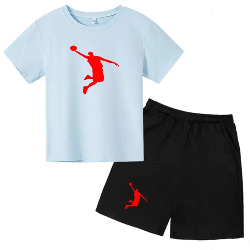 Kinderbekleidung Jungen Mädchen T-Shirt Set 3-12 Jahre Kleinkind Oberteile Shorts Druck Basketball Mode Freizeitmarke Sommerbekleidung