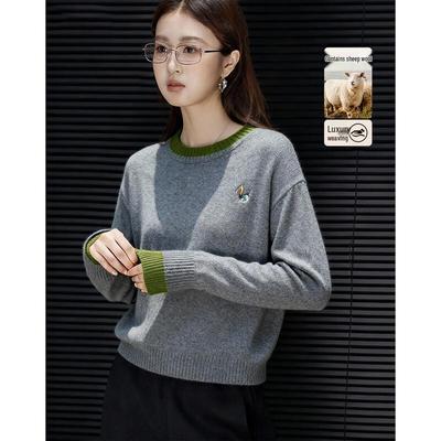 Demana Damen Winter Wollmischung Bestickter Pullover