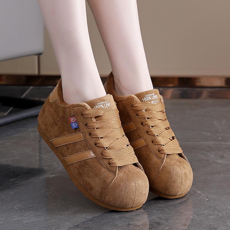 Winter Round Toe Velvet Flat Shoes Red Fashionable Women's Casual Sneakers Retro Lace Up Frosted Board Shoes zapatillas de mujer