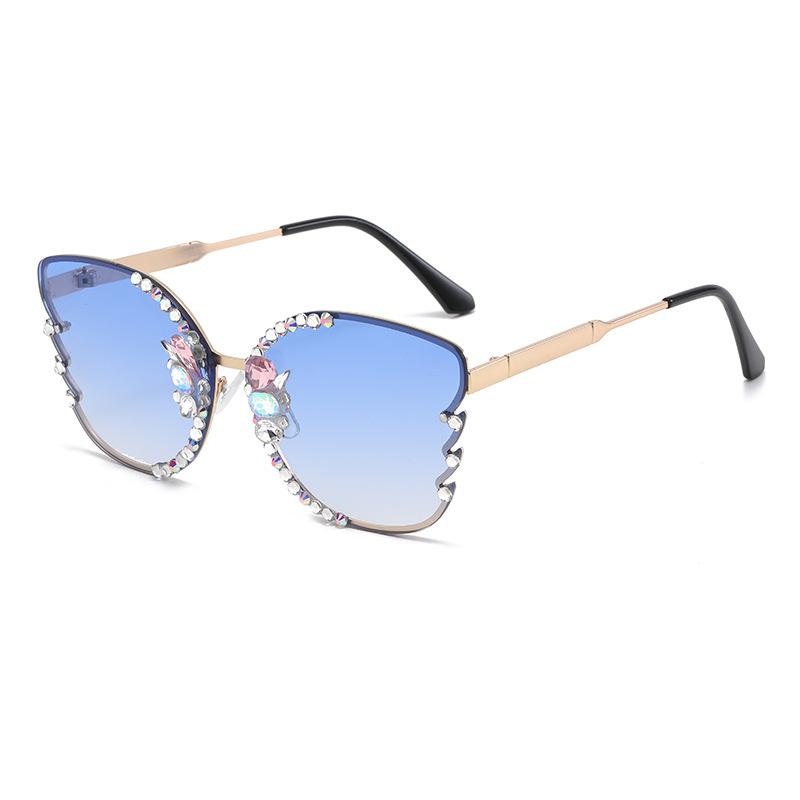 Large Frame Street Photography Diamond-set Sunglasses Fashionable Metal Womens Trendy Sunglasses