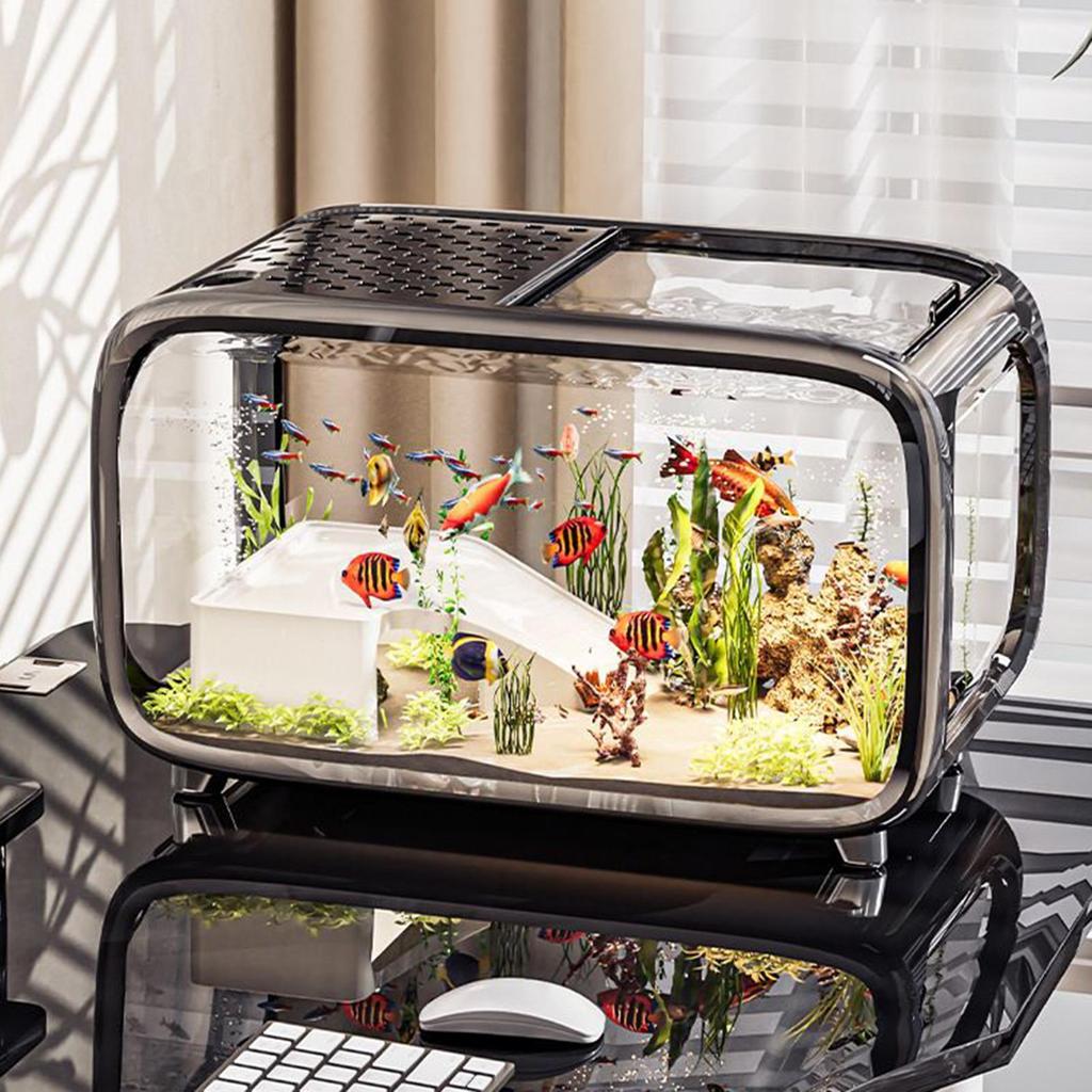 Fish Tank Desktop Fish Bowl Turtle Tank With Climbing Decor Clear Acrylic Landscape Container Bowl With Top Feeding Hole For