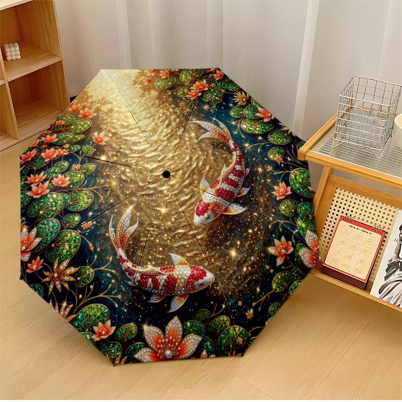 

Golden Framed Red Roses Theme Automatic Umbrella Compact 8-Rib Design Sturdy Construction Durable Umbrella Stylish Accessory