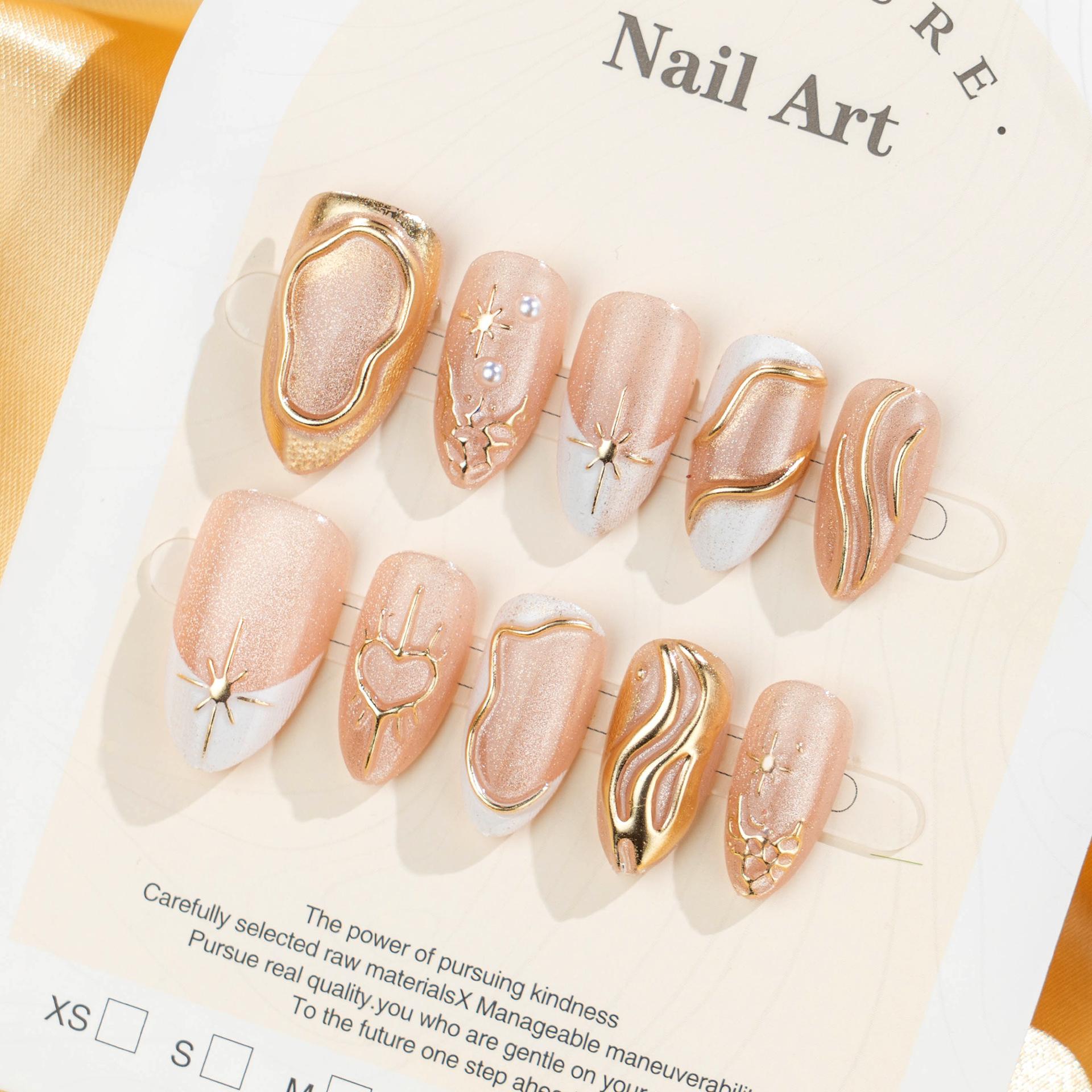 30 hot-selling cat s eye wearing nail almond-shaped gemstone three-dimensional gilt French edge wearing fake nails