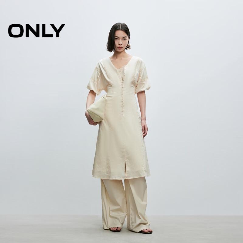 ONLY 2025 Spring Elegant V-Neck Puff Sleeve Midi Dress