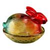Glass Rabbits Candy Dish With Lid, Candy Bowl With Lid, Funny Candy Jars, Muti-Color Tabletop Dessert Plate Snacks Bowl Egg Tray