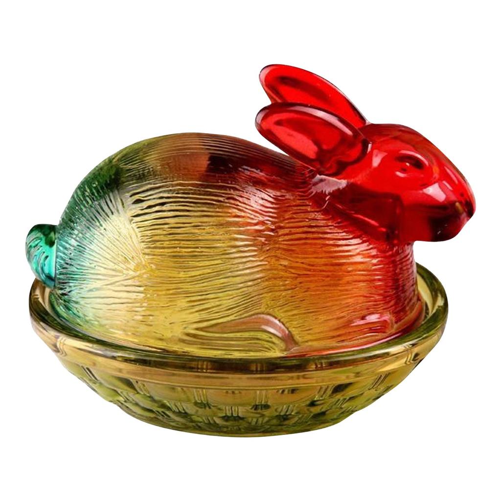 Glass Rabbits Candy Dish With Lid, Candy Bowl With Lid, Funny Candy Jars, Muti-Color Tabletop Dessert Plate Snacks Bowl Egg Tray